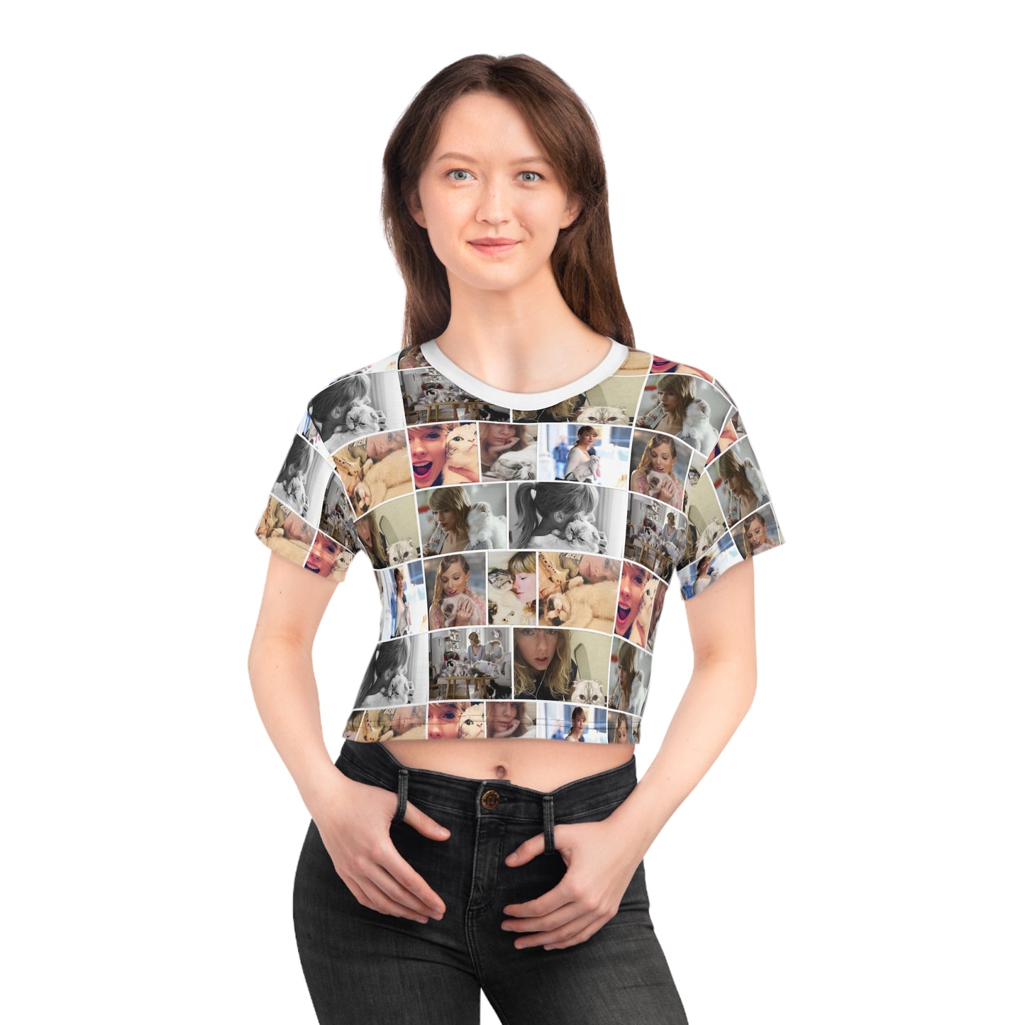 Taylor Swift's Cats Collage Pattern Crop Tee