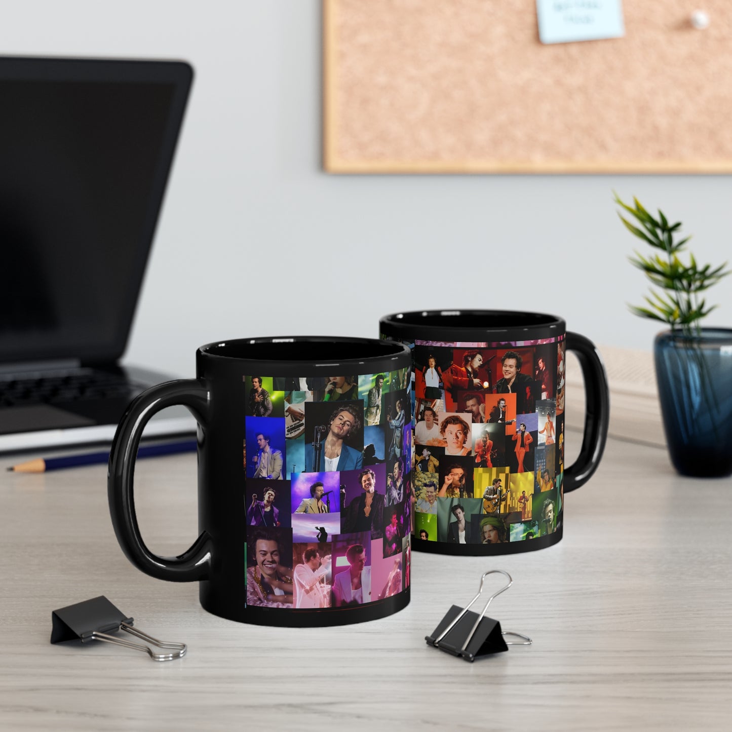 Harry Styles Rainbow Photo Collage Black Ceramic Mug