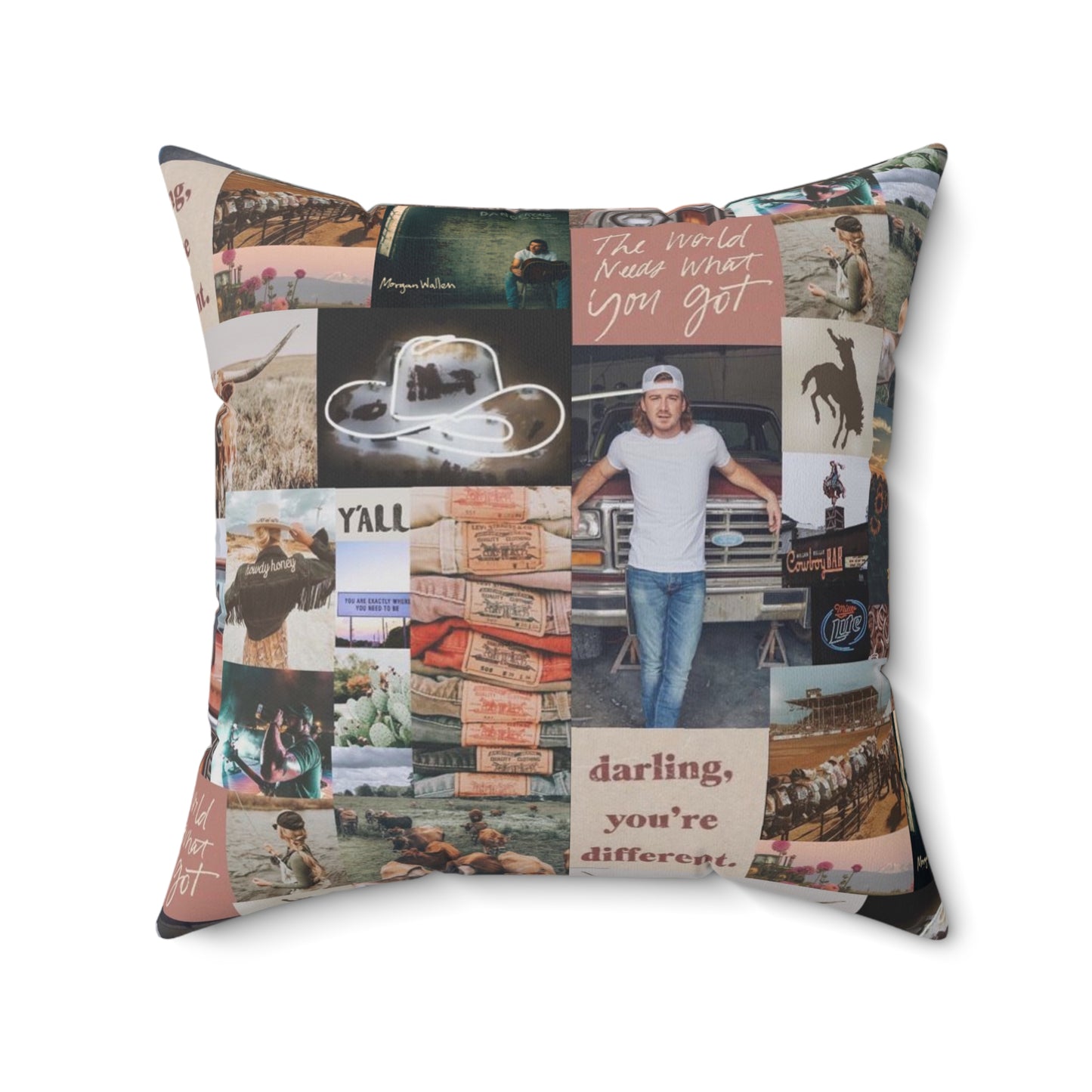 Morgan Wallen Darling You're Different Collage Spun Polyester Square Pillow