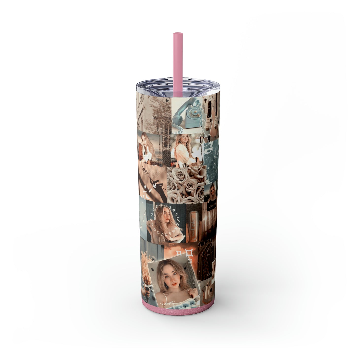 Sabrina Carpenter Peachy Princess Collage Skinny Tumbler with Straw