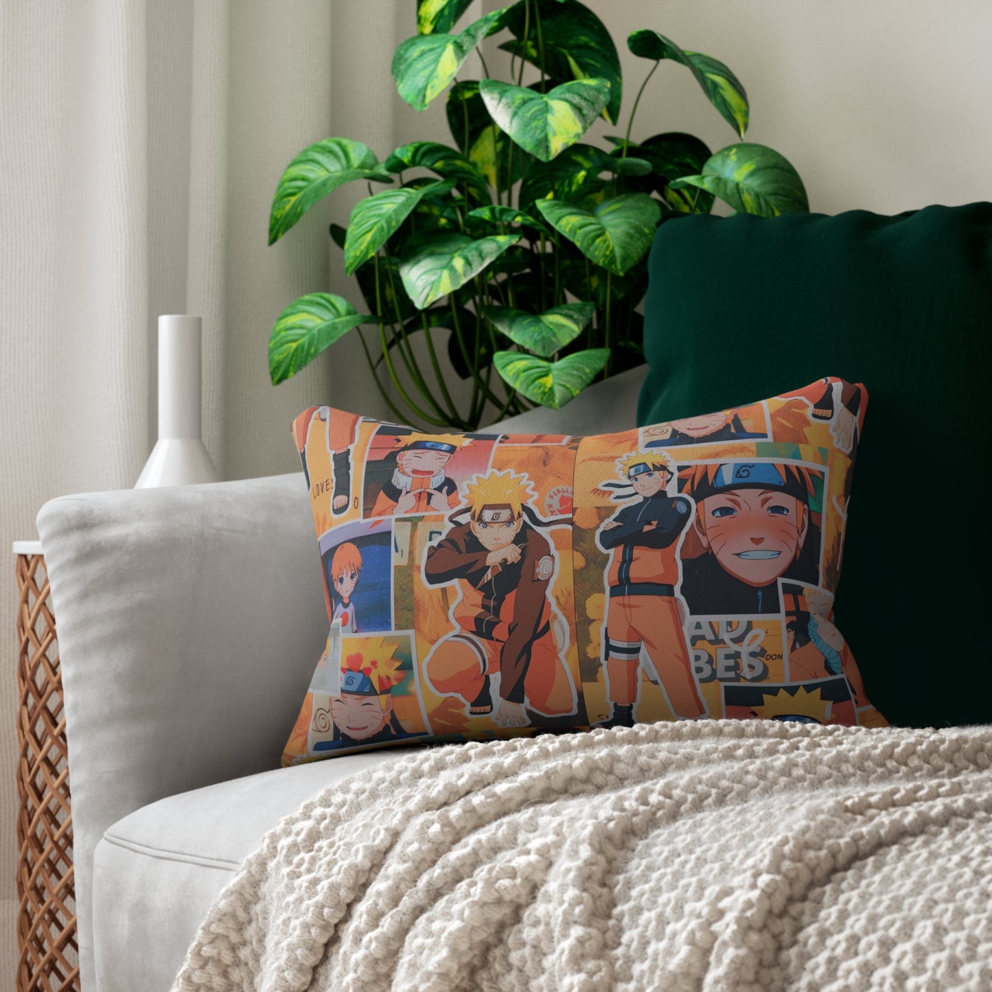 Naruto Uzumaki Sunflower Blaze Collage Spun Polyester Lumbar Pillow