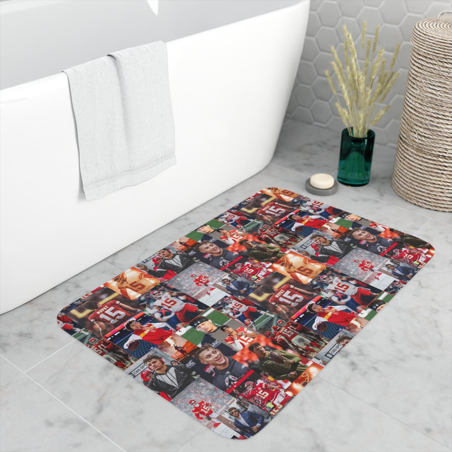 Patrick Mahomes Chiefs MVPAT Photo Collage Memory Foam Bath Mat