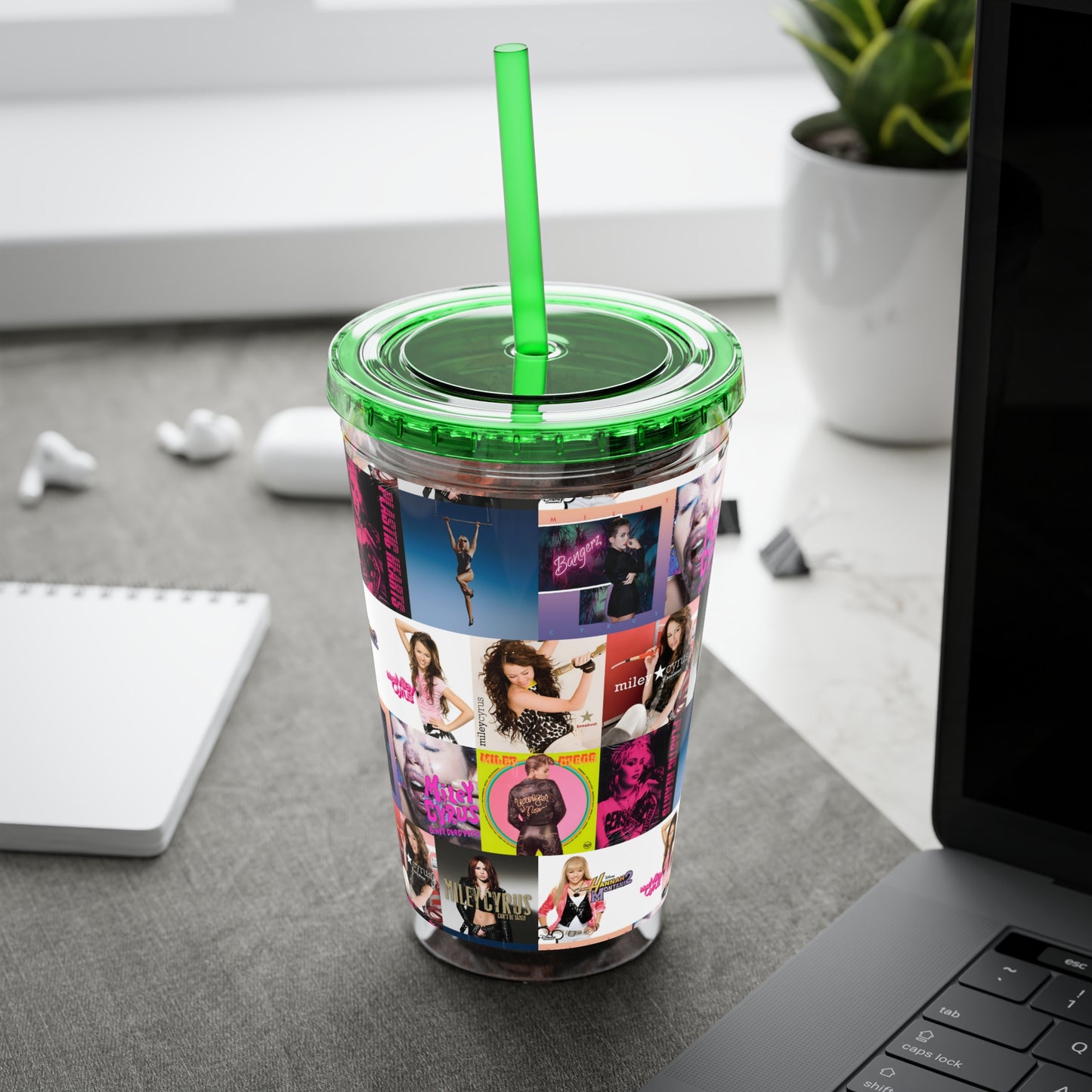 Miley Cyrus Album Cover Collage Sunsplash Tumbler with Straw