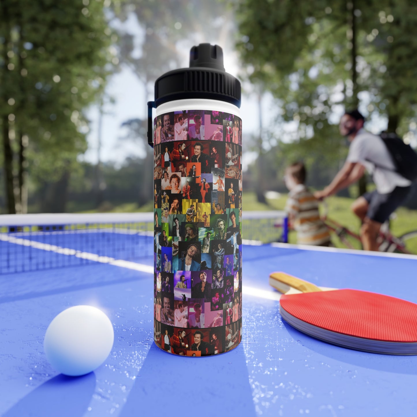 Harry Styles Rainbow Photo Collage Stainless Steel Sports Lid Water Bottle