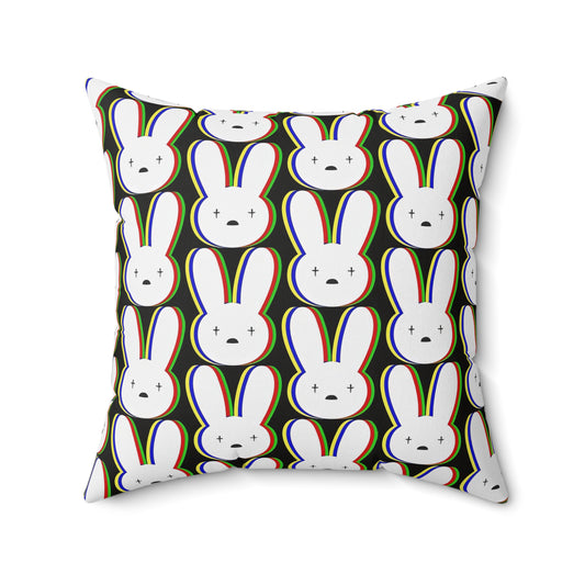 Bad Bunny Logo Pattern Spun Polyester Square Pillow