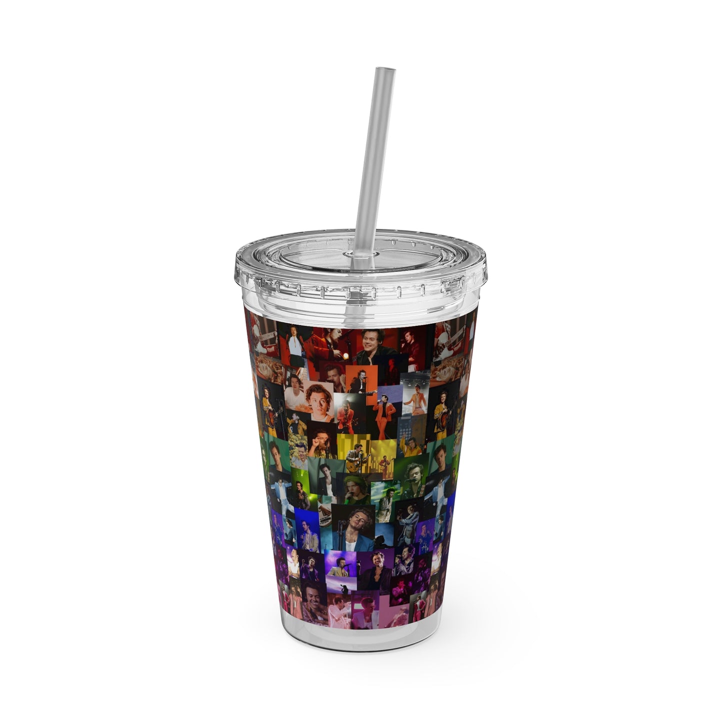 Harry Styles Rainbow Photo Collage Sunsplash Tumbler with Straw