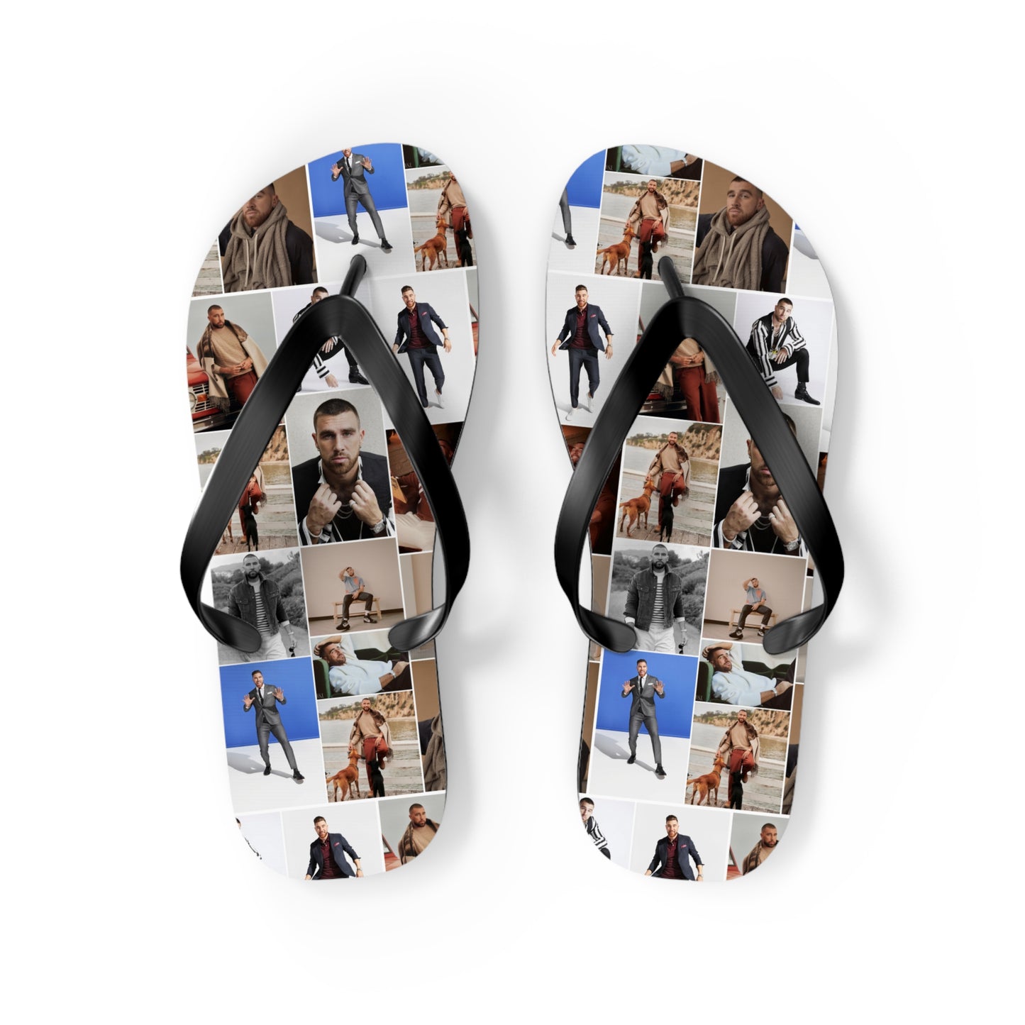 Travis Kelce Portrait Photo Mosaic Flip Flops