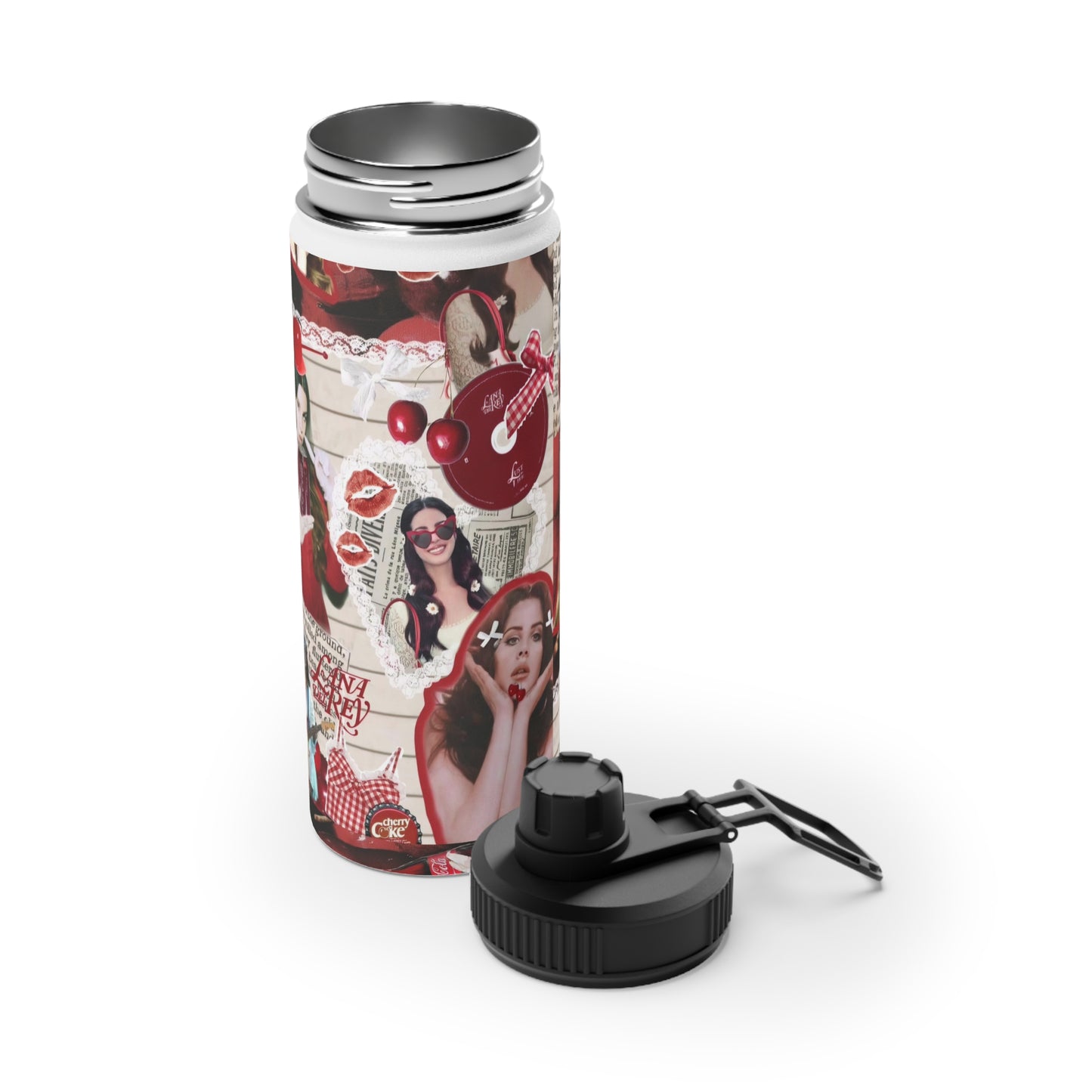 Lana Del Rey Cherry Coke Collage Stainless Steel Sports Lid Water Bottle