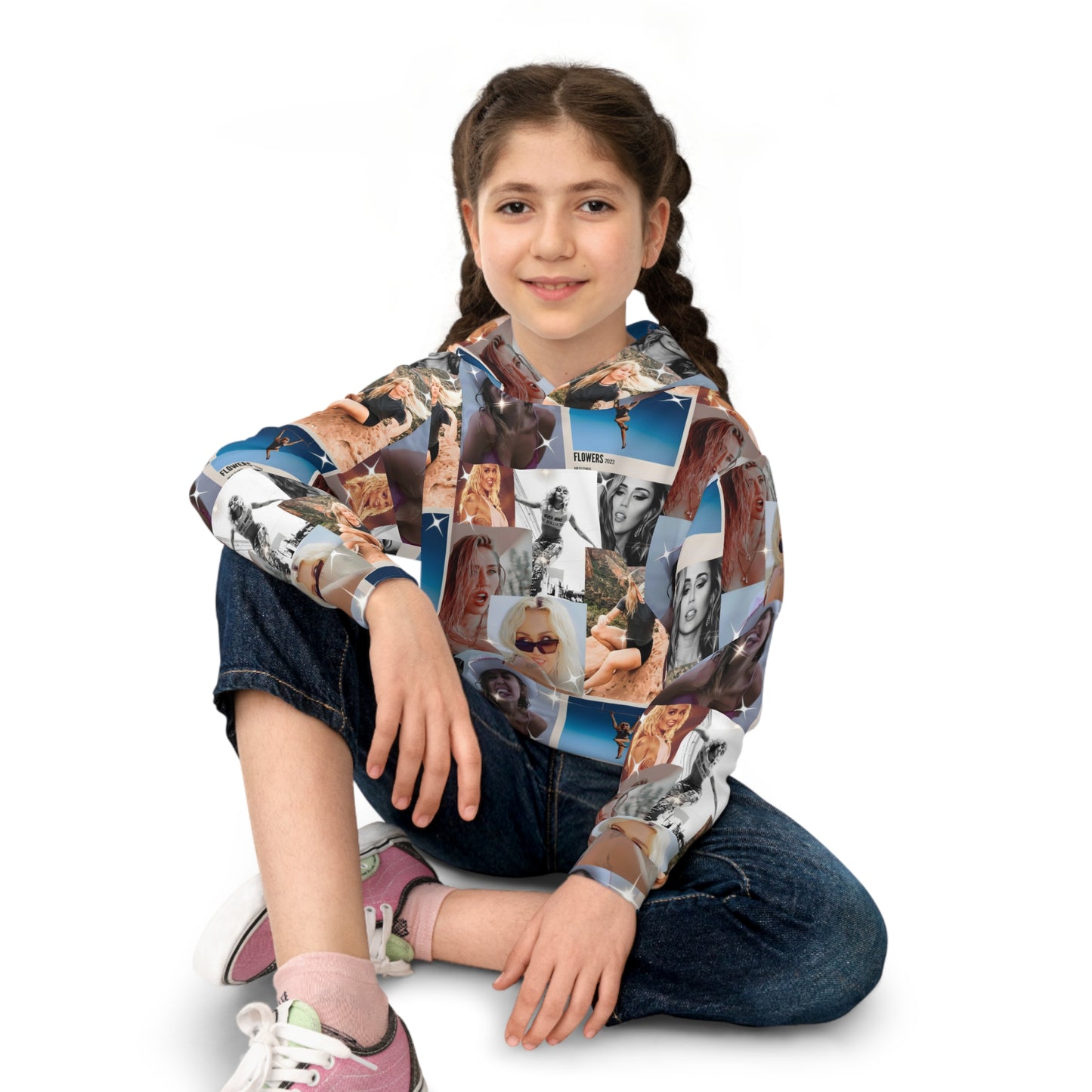 Miley Cyrus Flowers Photo Collage Kid's Hoodie