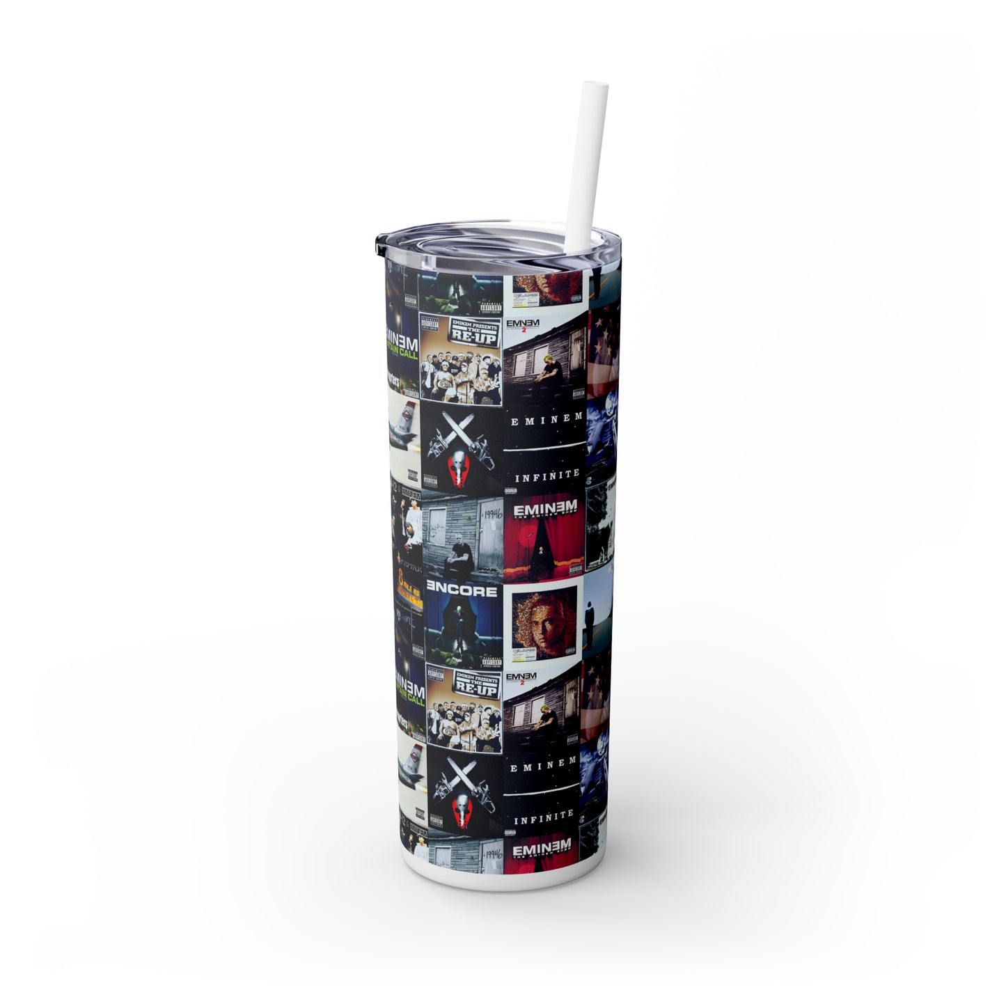 Eminem Album Art Cover Collage Skinny Tumbler with Straw