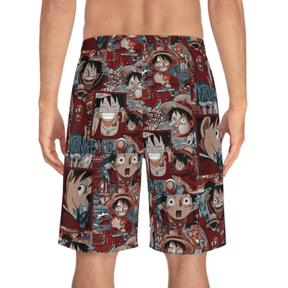 One Piece Anime Monkey D Luffy Red Collage Men's Board Shorts