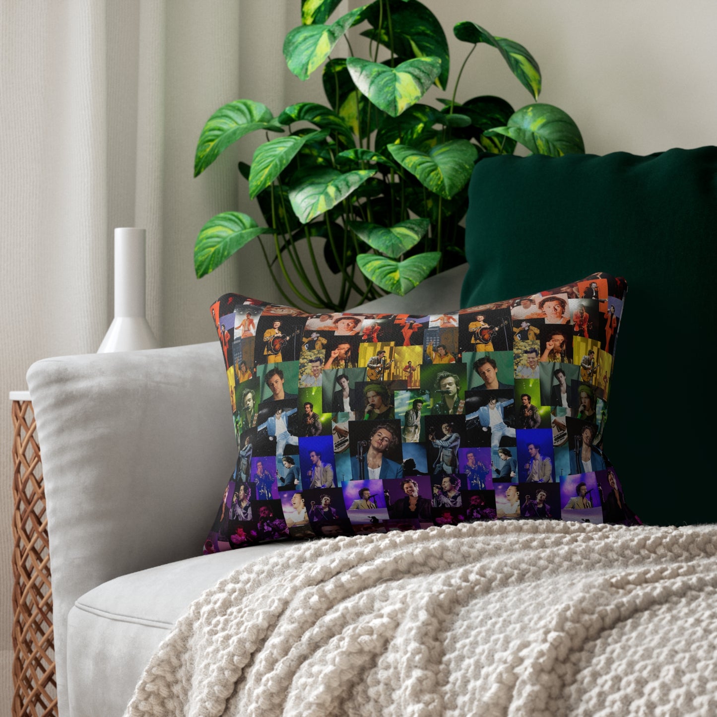 Harry Styles Rainbow Photo Collage Polyester Lumbar Pillow