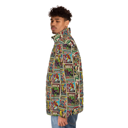 Marvel Comic Book Cover Collage Men's Puffer Jacket