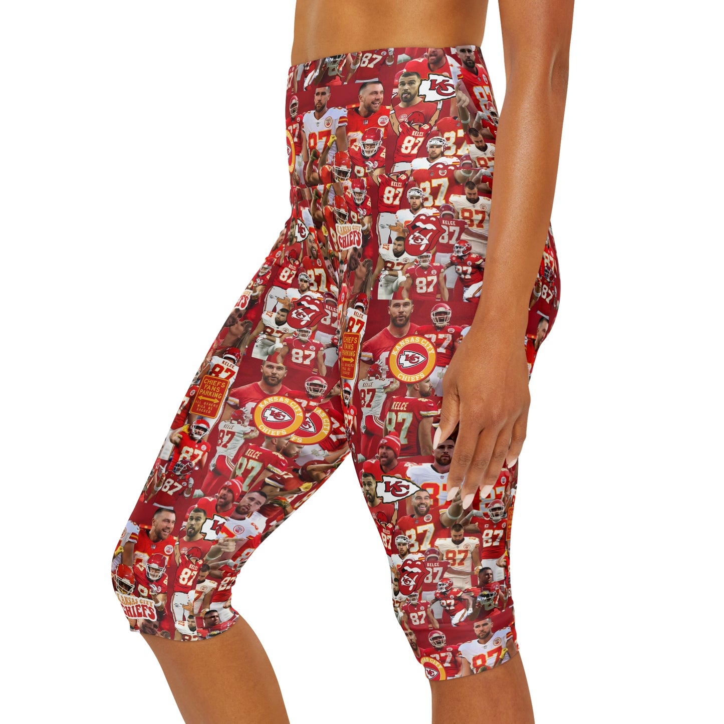 Travis Kelce Chiefs Red Collage Yoga Capri Leggings