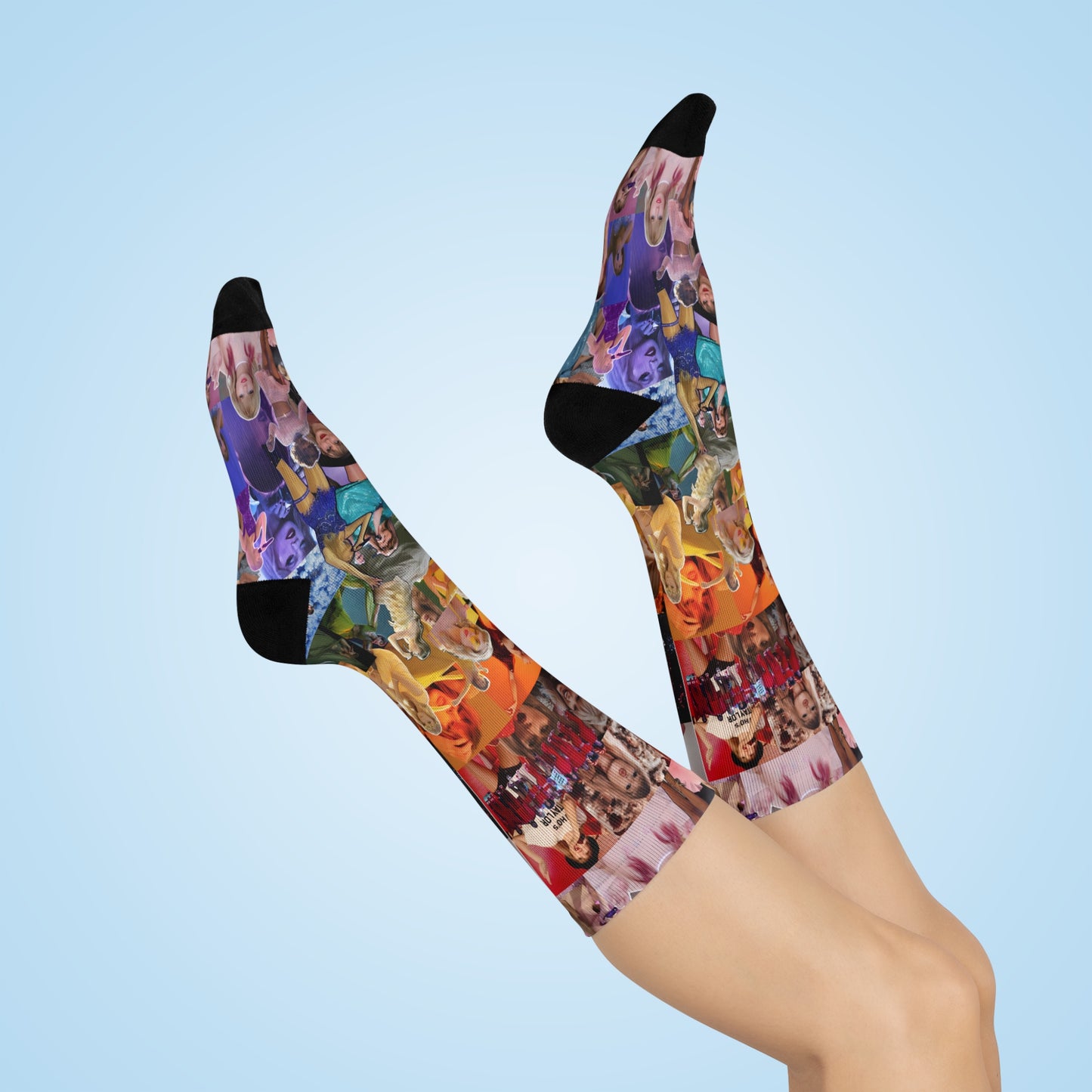 Taylor Swift Rainbow Photo Collage Cushioned Crew Socks