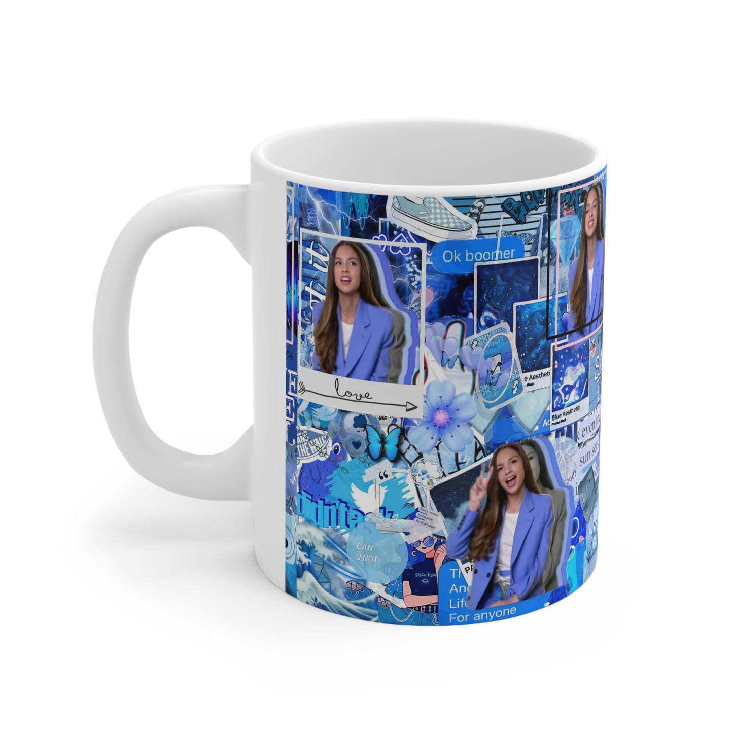 Olivia Rodrigo Blue Aesthetic Collage White Ceramic Mug