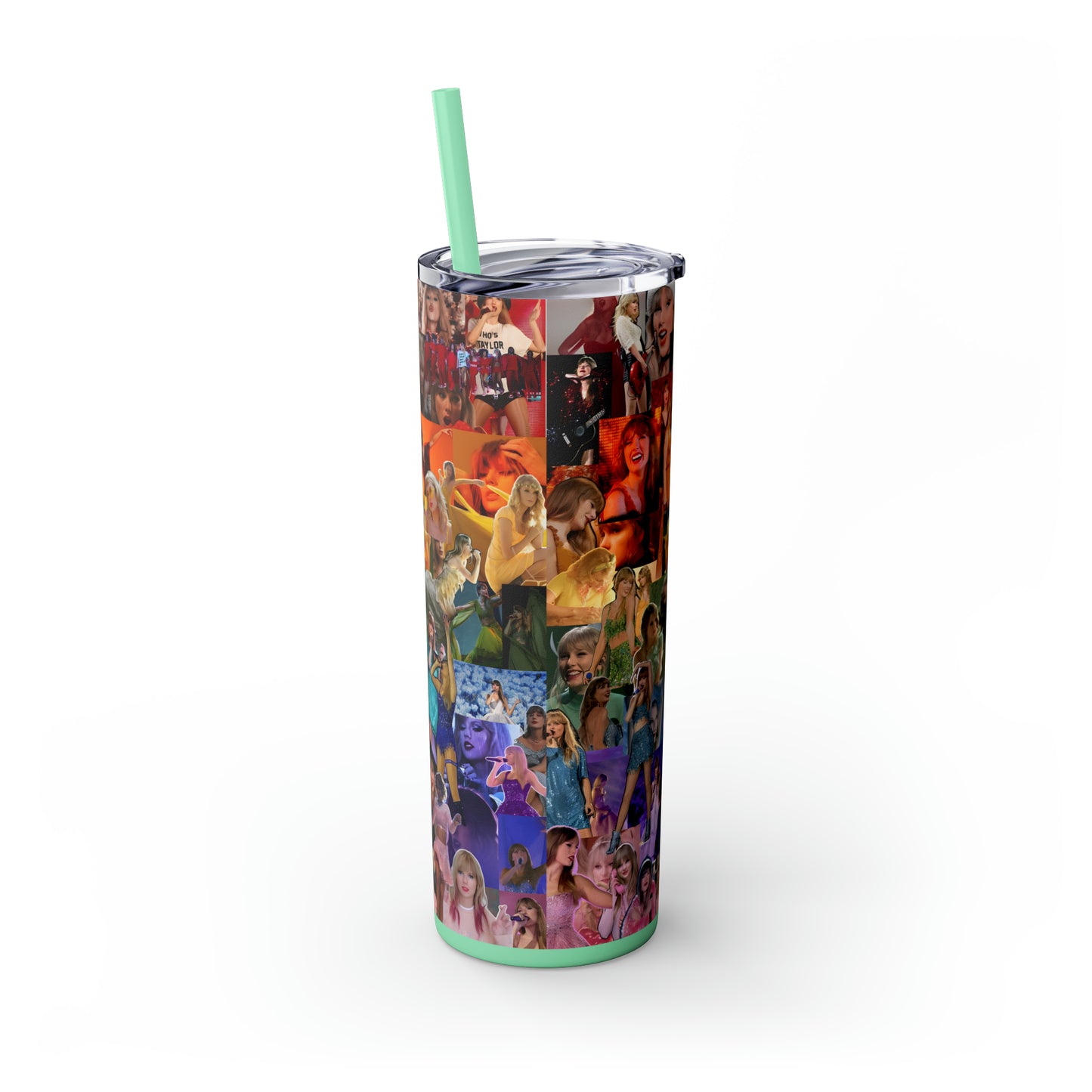 Taylor Swift Rainbow Photo Collage Skinny Tumbler with Straw