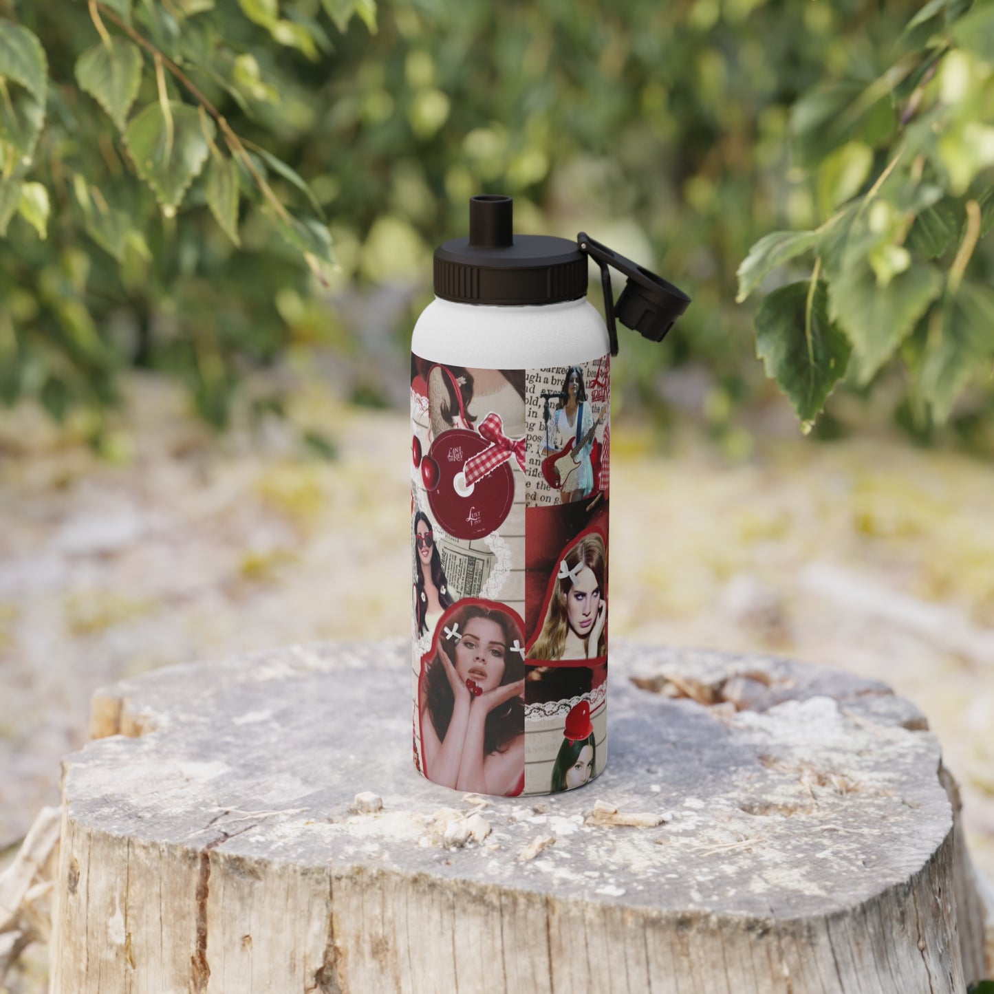 Lana Del Rey Cherry Coke Collage Stainless Steel Sports Lid Water Bottle