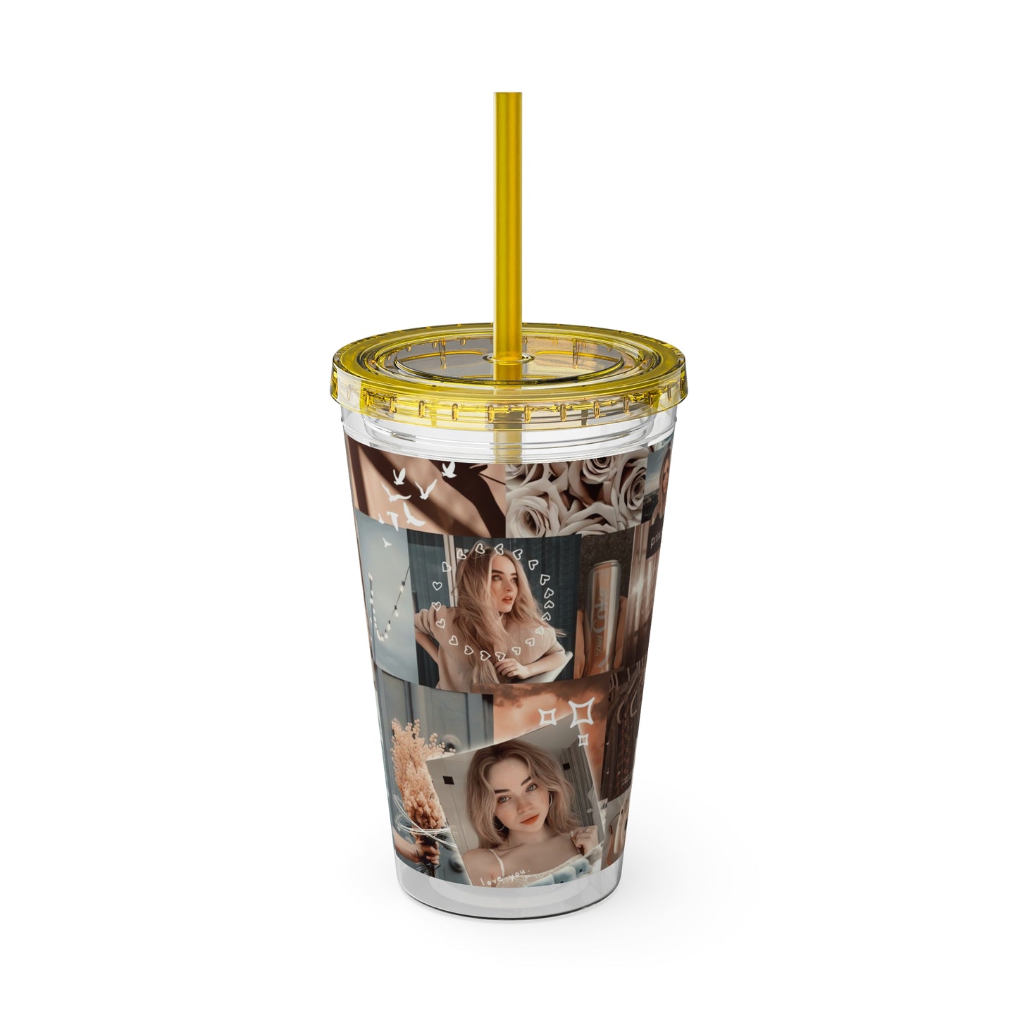 Sabrina Carpenter Peachy Princess Collage Sunsplash Tumbler with Straw