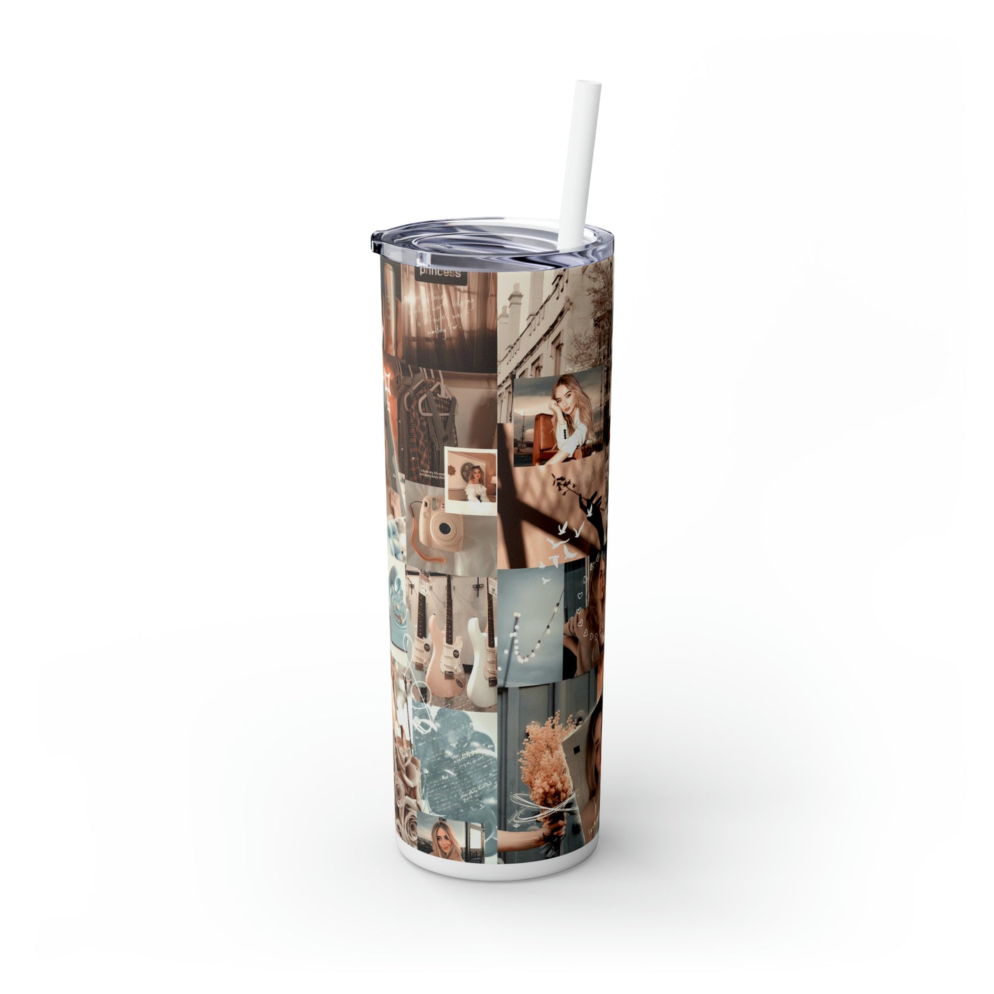 Sabrina Carpenter Peachy Princess Collage Skinny Tumbler with Straw