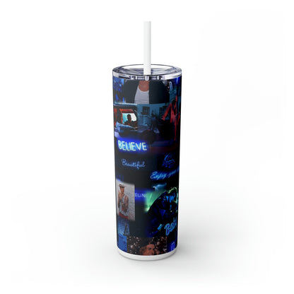 Justin Bieber Enjoy Your Life Collage Skinny Tumbler with Straw