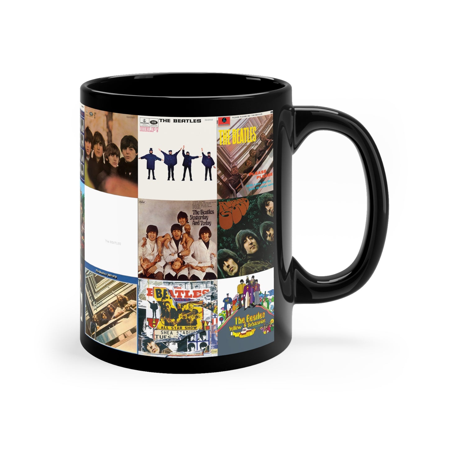 The Beatles Album Cover Collage Black Ceramic Mug