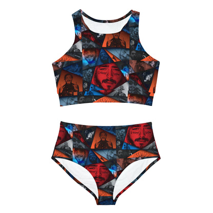 Post Malone Crystal Portaits Collage Sporty Bikini Set