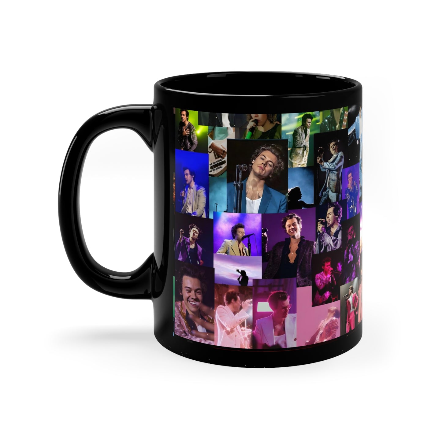 Harry Styles Rainbow Photo Collage Black Ceramic Mug