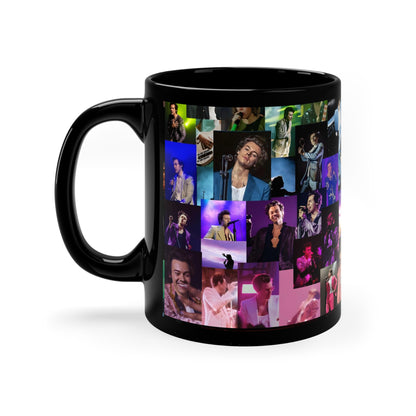 Harry Styles Rainbow Photo Collage Black Ceramic Mug