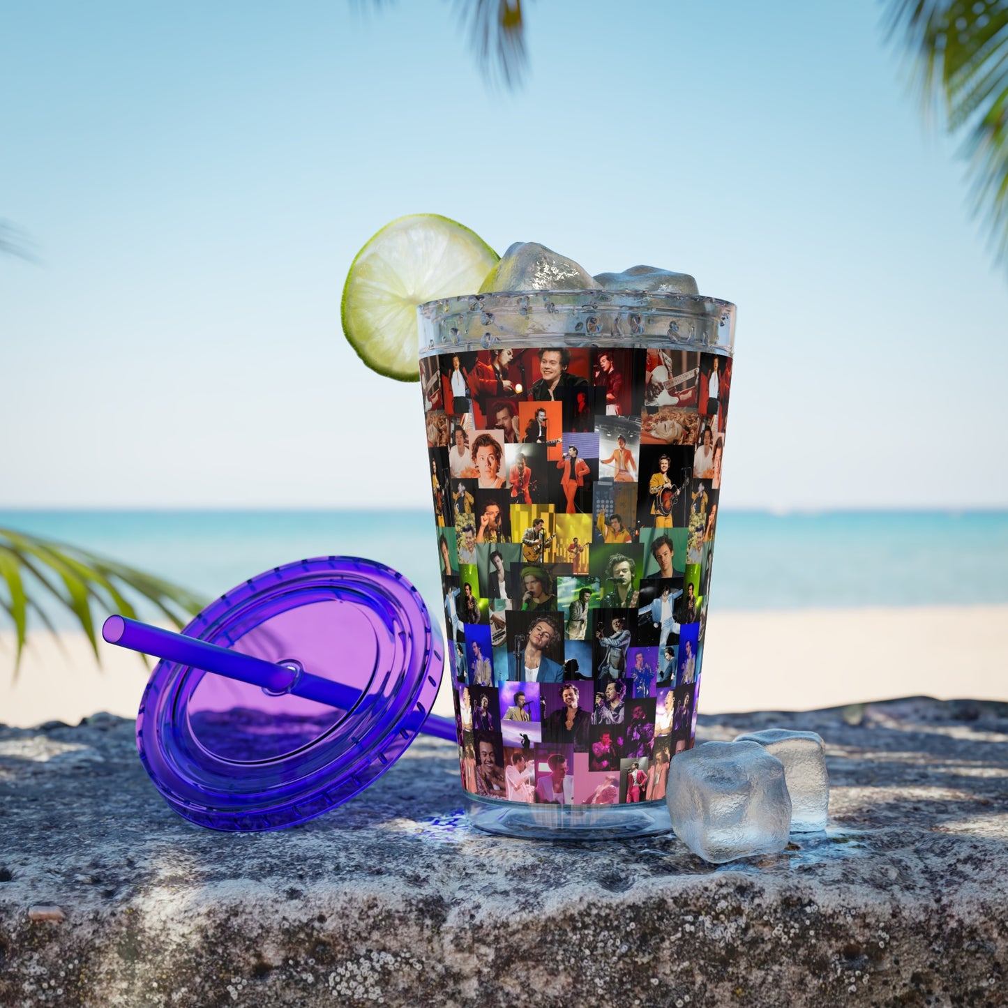 Harry Styles Rainbow Photo Collage Sunsplash Tumbler with Straw