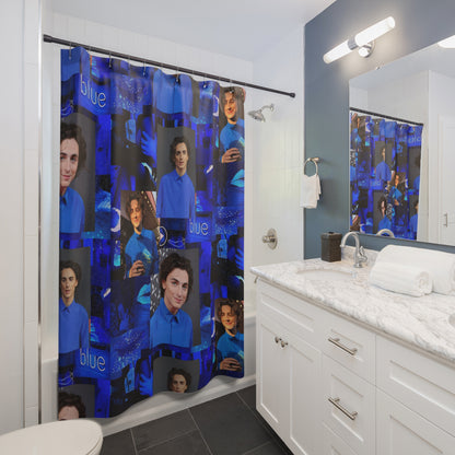 Timothee Chalamet Cool Blue Collage Shower Curtain