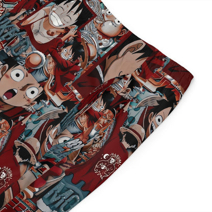 One Piece Anime Monkey D Luffy Red Collage Men's Board Shorts