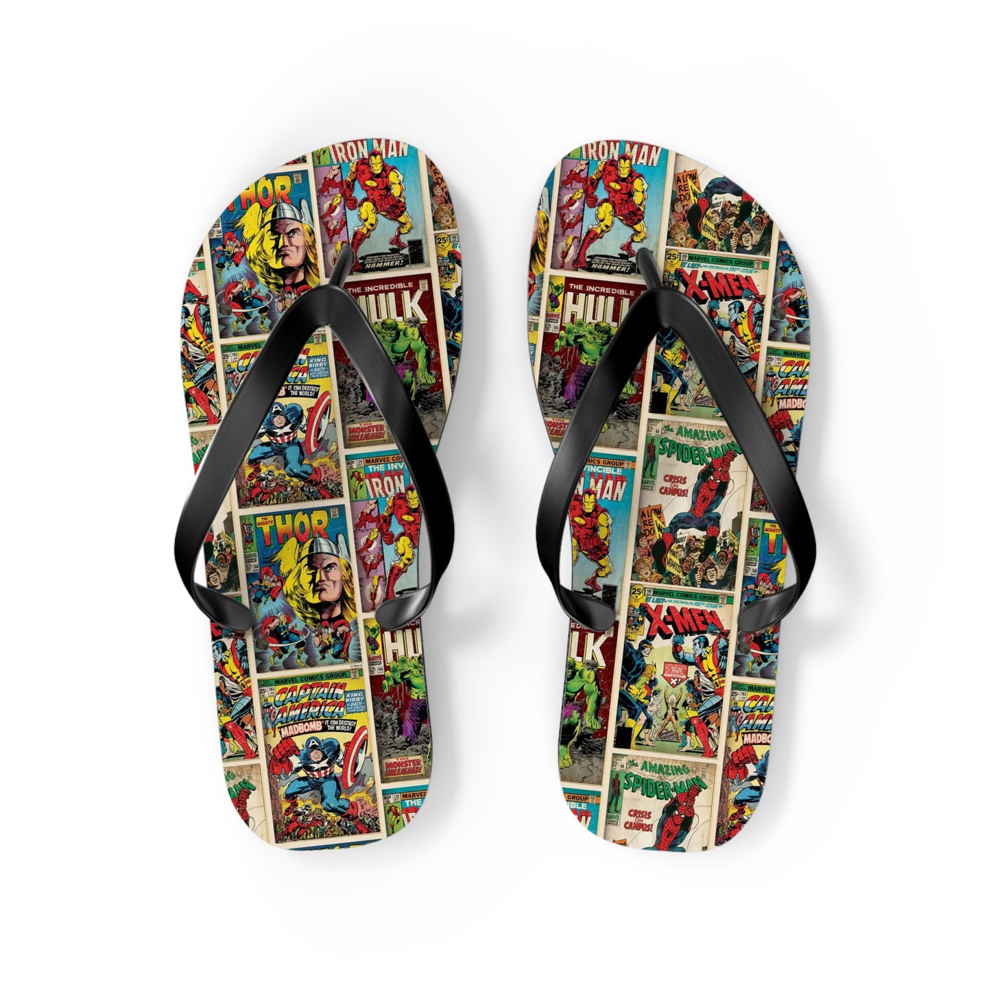 Marvel Comic Book Cover Collage Flip Flops