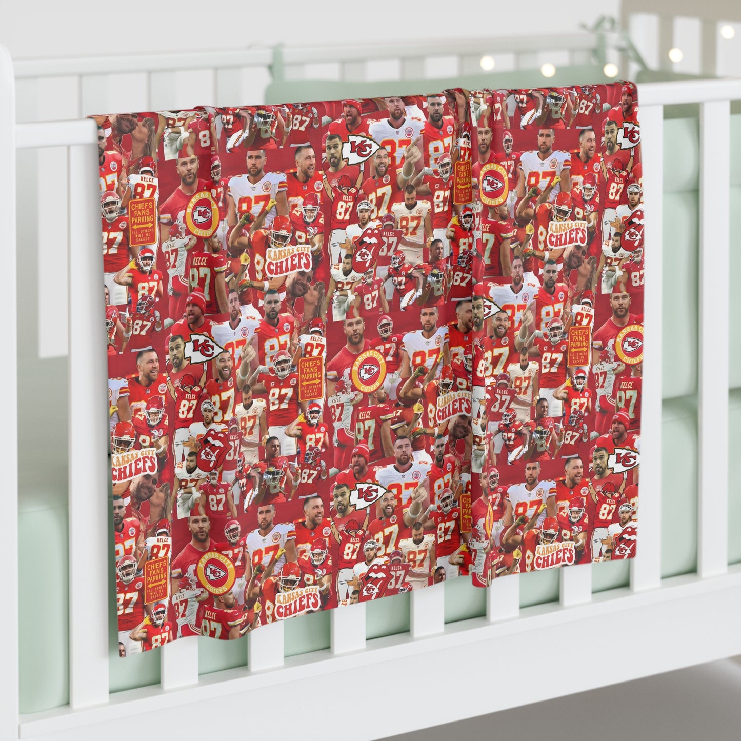 Travis Kelce Chiefs Red Collage Baby Swaddle Blanket