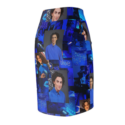 Timothee Chalamet Cool Blue Collage Women's Pencil Skirt