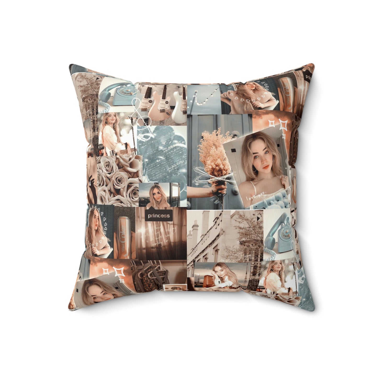Sabrina Carpenter Peachy Princess Collage Spun Polyester Square Pillow