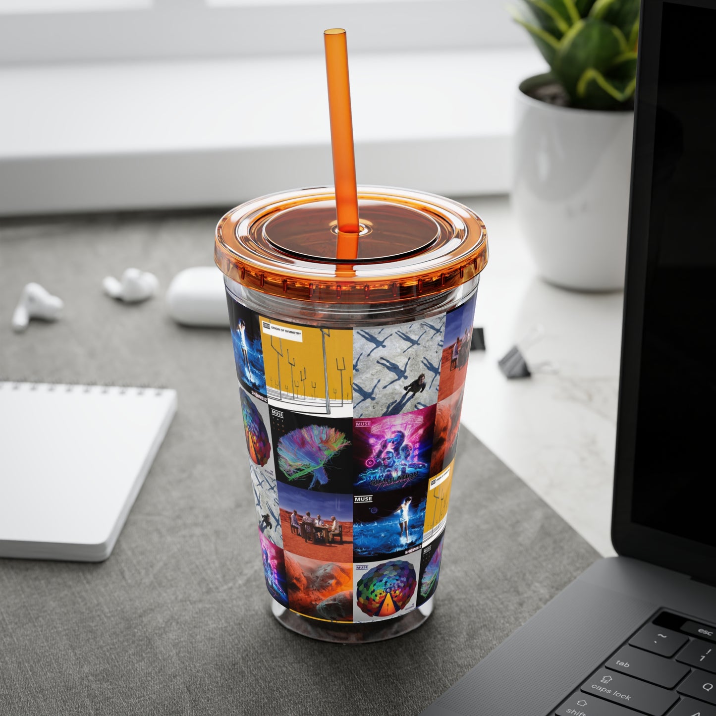 Muse Album Cover Collage Sunsplash Tumbler with Straw