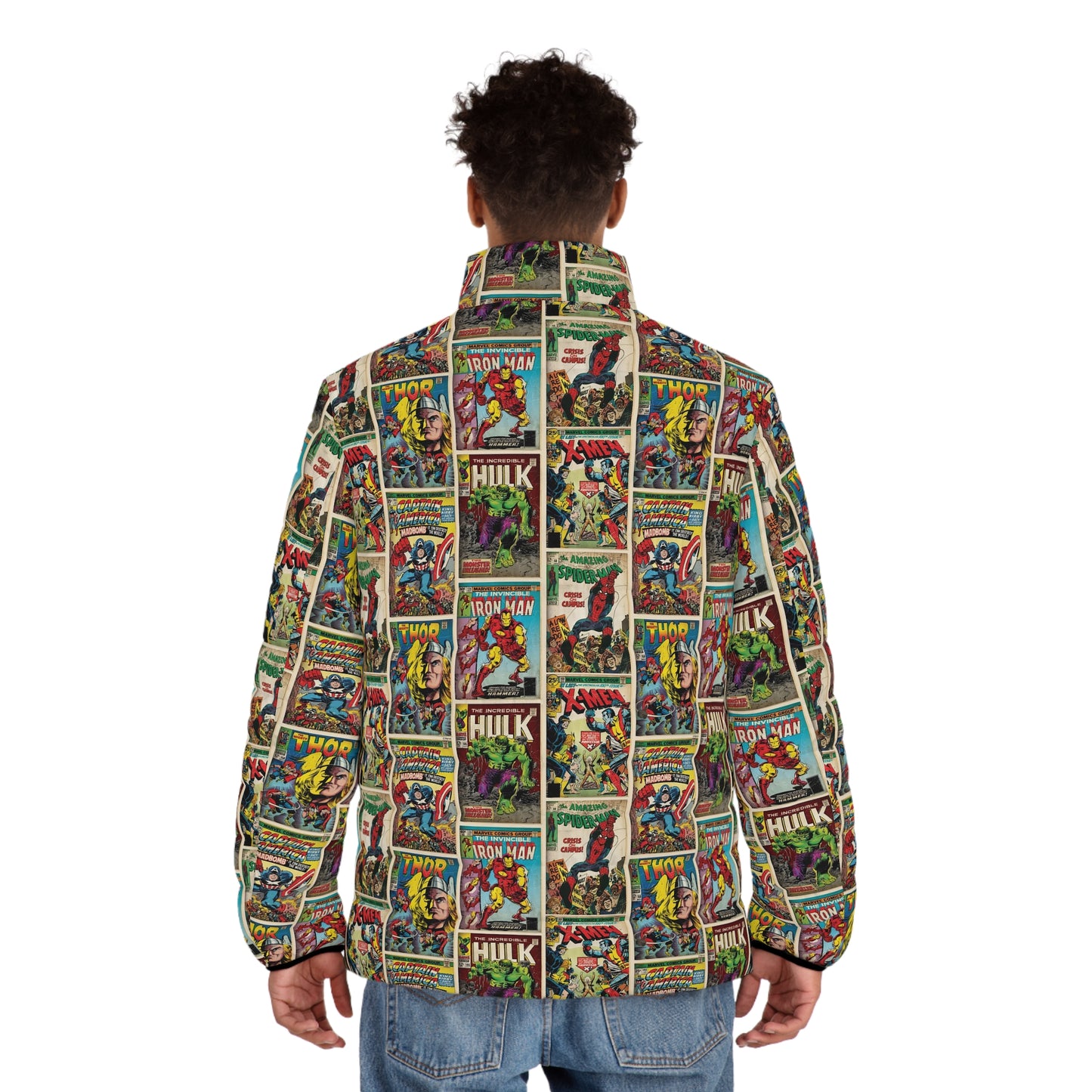 Marvel Comic Book Cover Collage Men's Puffer Jacket