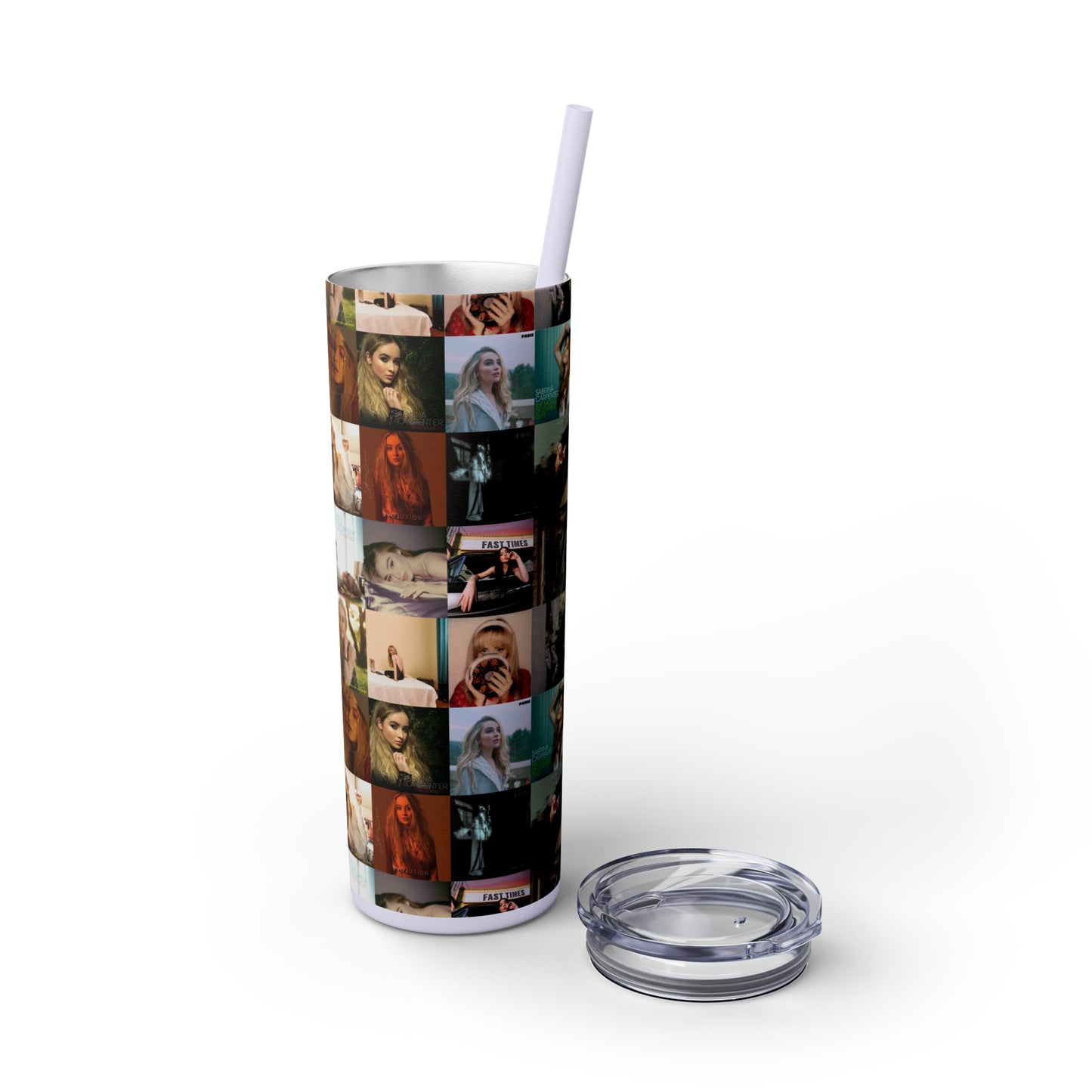 Sabrina Carpenter Album Cover Collage Skinny Tumbler with Straw