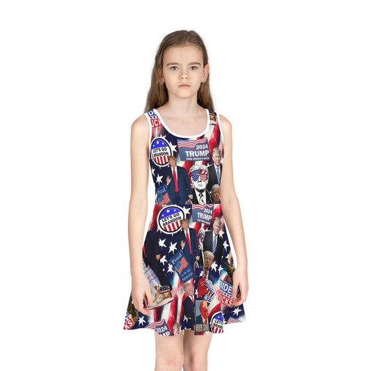 Donald Trump 2024 MAGA Montage Girls' Sleeveless Sundress