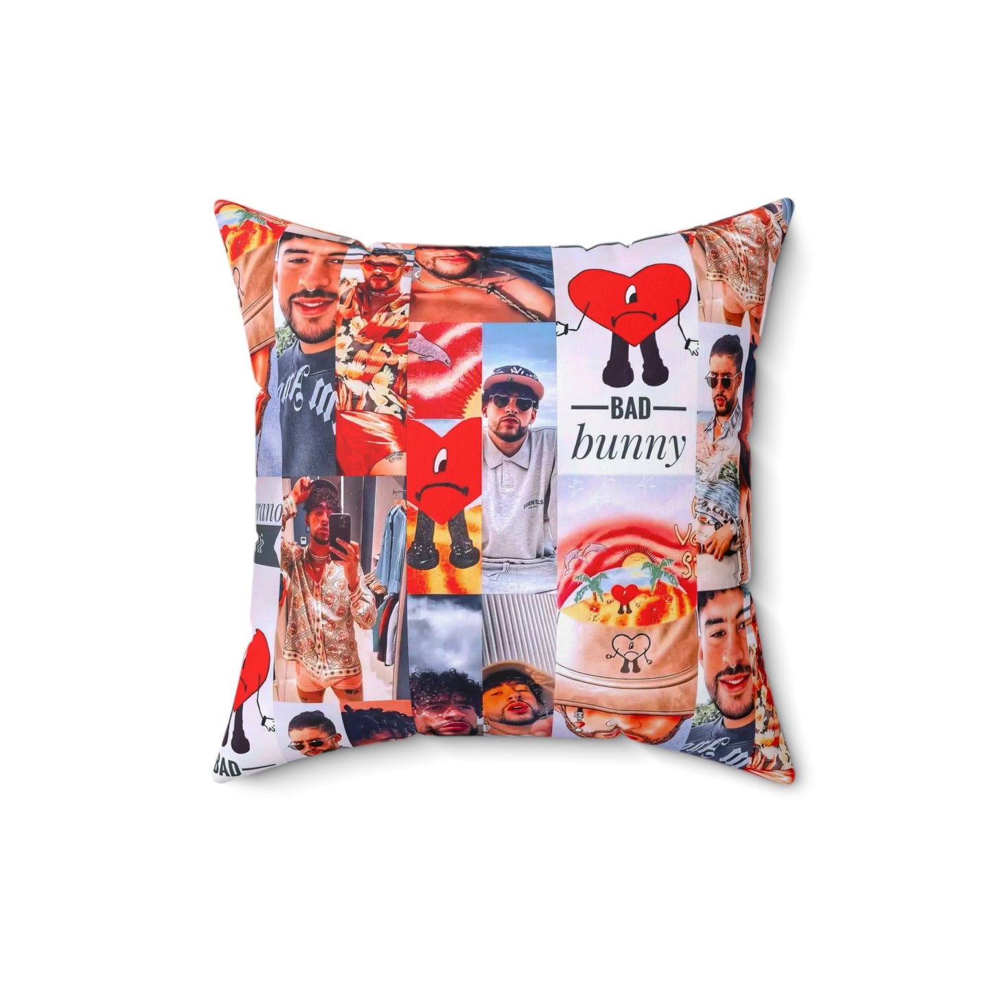 Bad Bunny Un Verano Sin Ti Photo Collage Spun Polyester Square Pillow