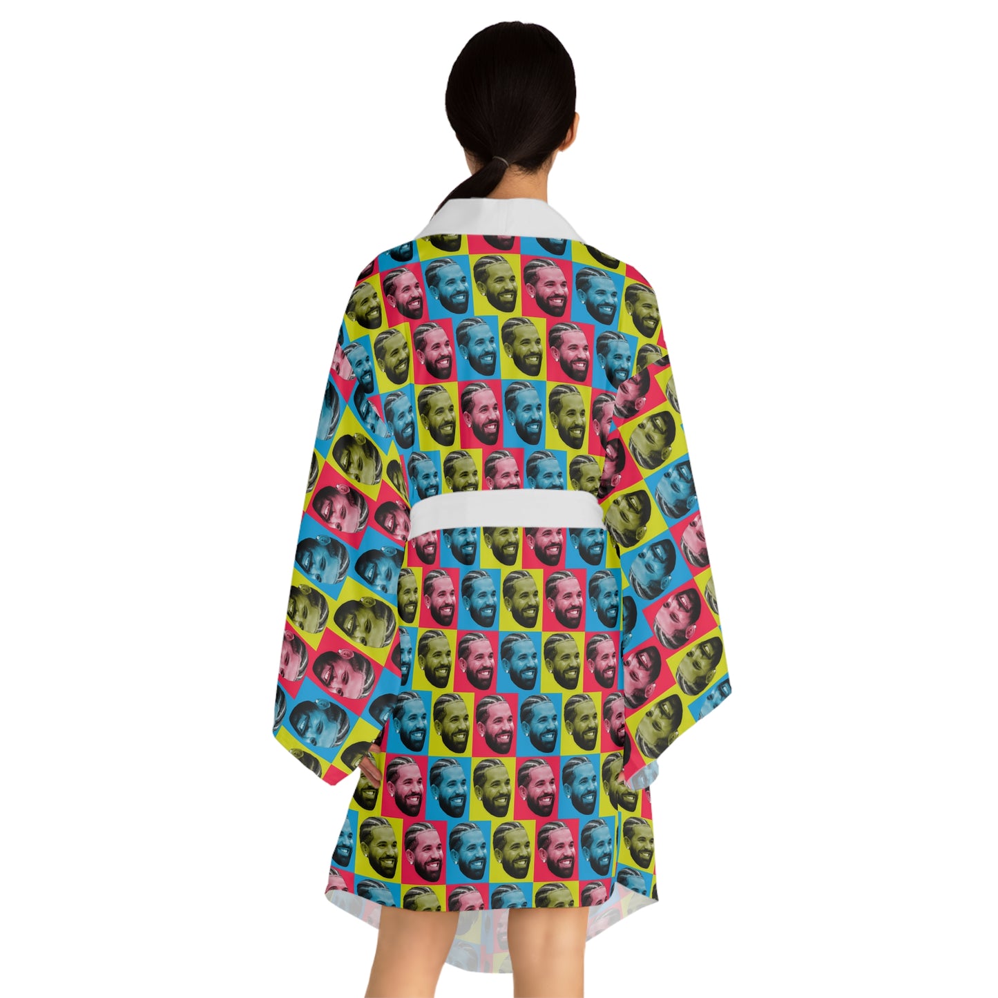 Drake Colored Checker Faces Long Sleeve Kimono Robe