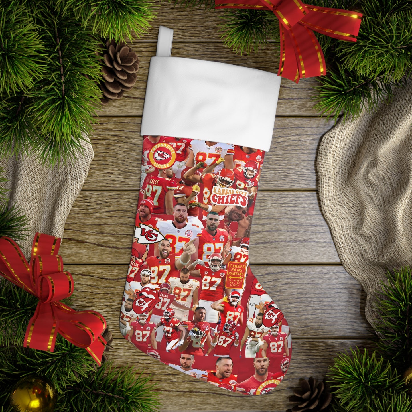 Travis Kelce Chiefs Red Collage Holiday Stocking