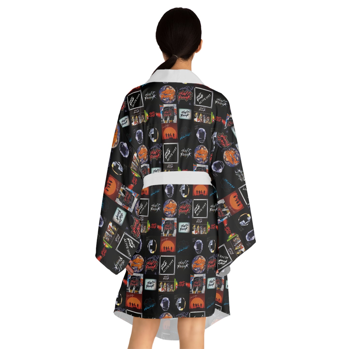 Daft Punk Album Cover Art Collage Long Sleeve Kimono Robe