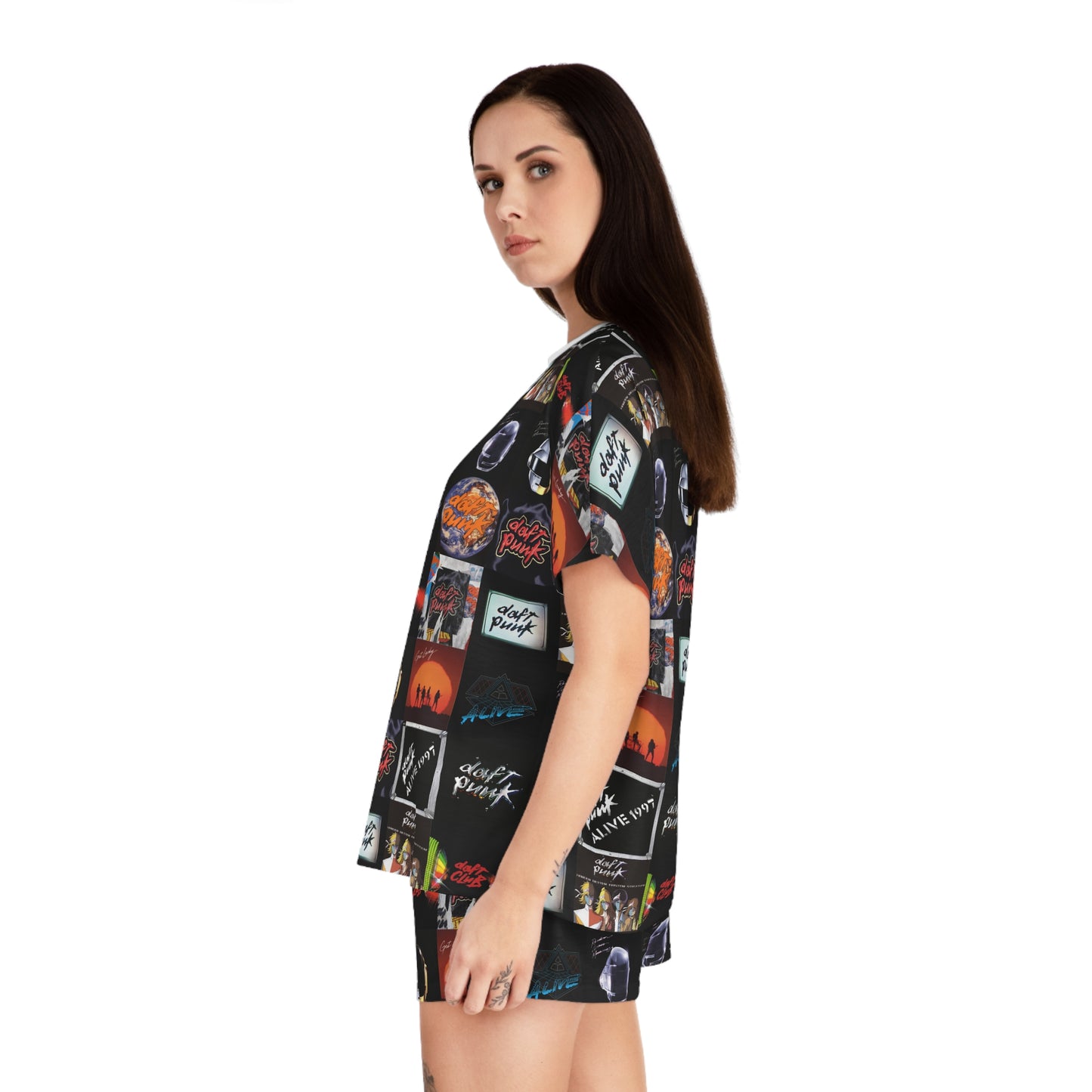 Daft Punk Album Cover Art Collage Women's Short Pajama Set