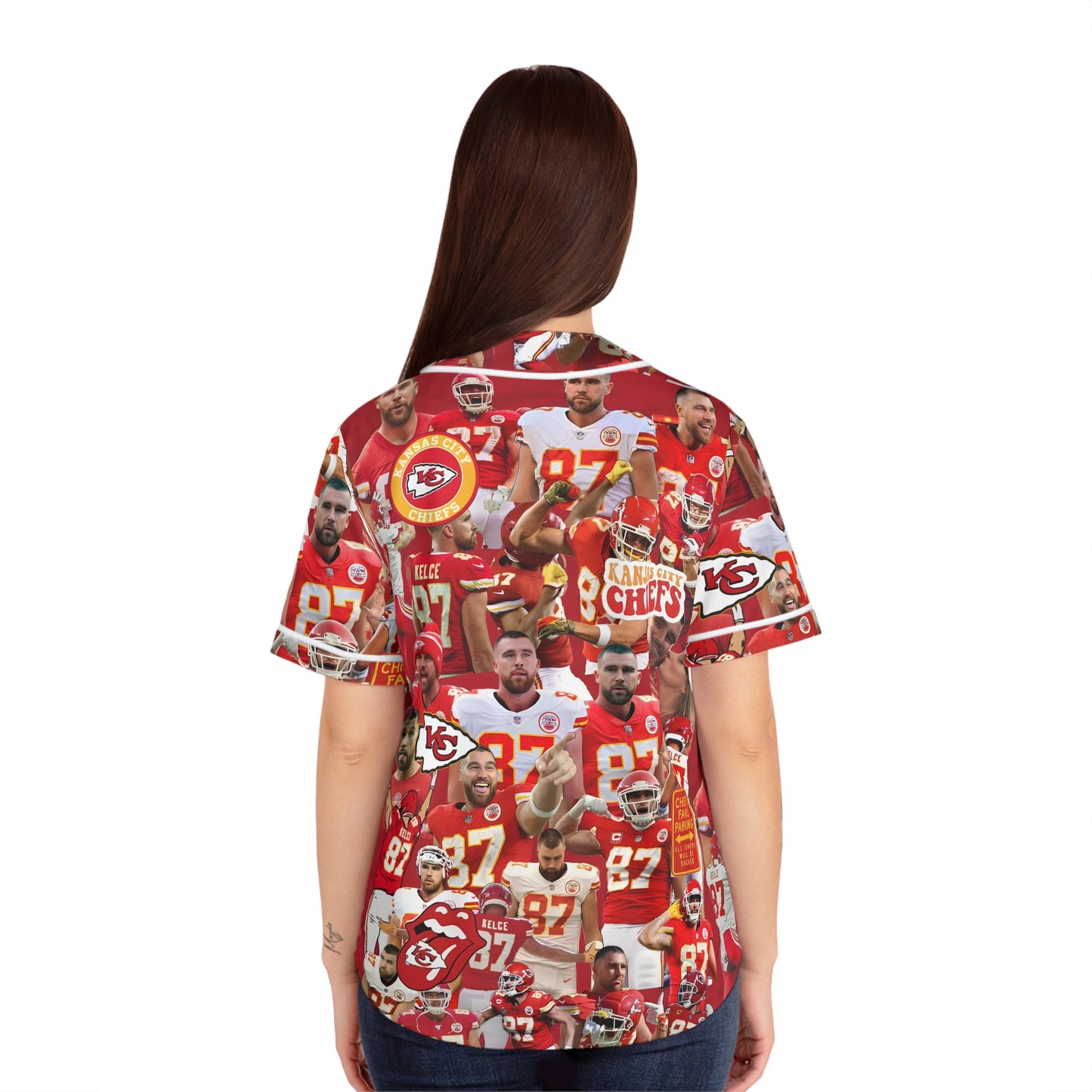 Travis Kelce Chiefs Red Collage Women's Baseball Jersey