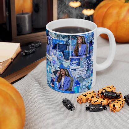 Olivia Rodrigo Blue Aesthetic Collage White Ceramic Mug