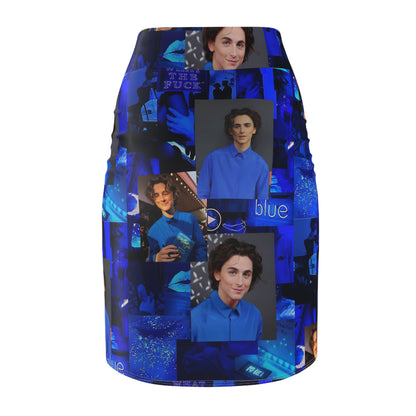 Timothee Chalamet Cool Blue Collage Women's Pencil Skirt