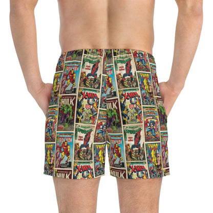 Marvel Comic Book Cover Collage Men's Swim Trunks