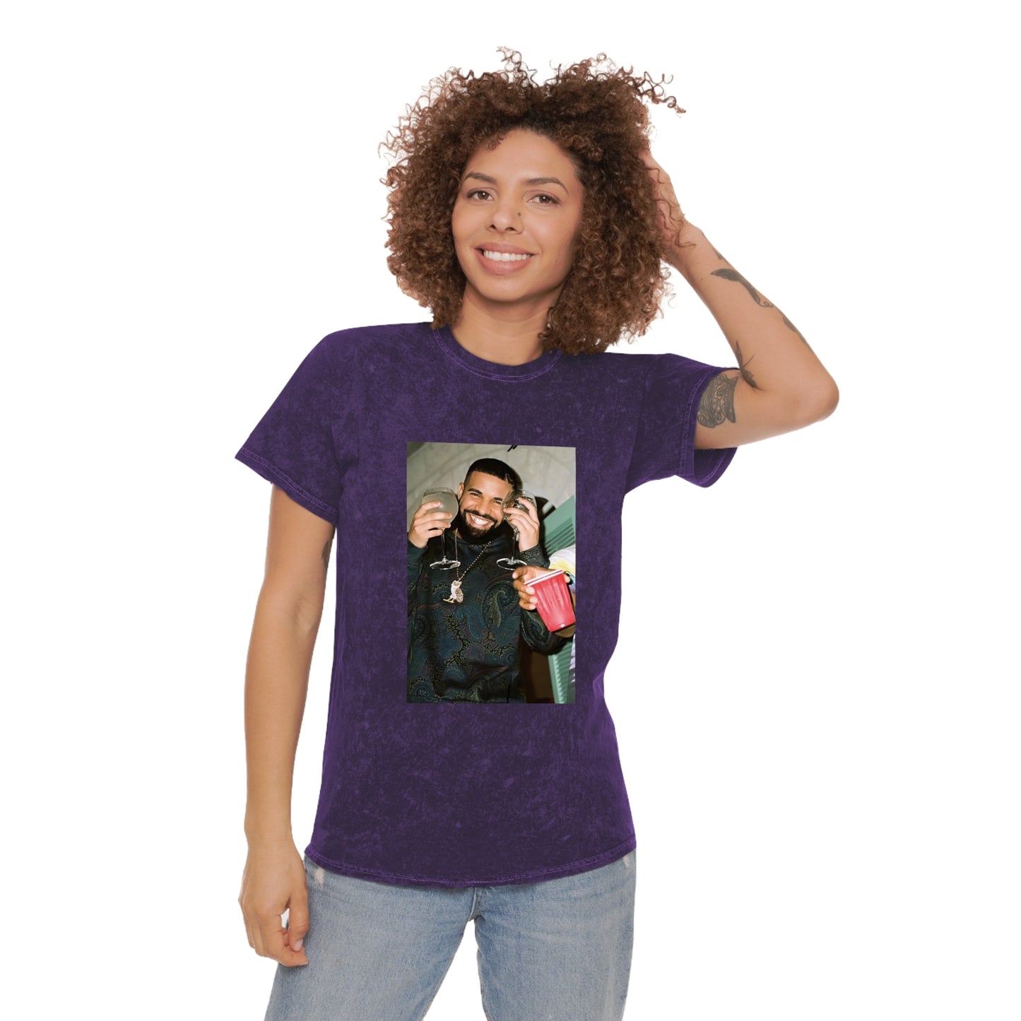 Drake Happy And Drinking Unisex Mineral Wash Vintage Tee Shirt
